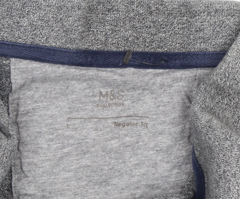 Marks and Spencer Men's Grey Long Sleeve Regular Fit Polo Shirt L