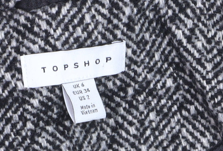 Topshop Women Black & White Herringbone Coat UK 6 Wool Blend Oversized