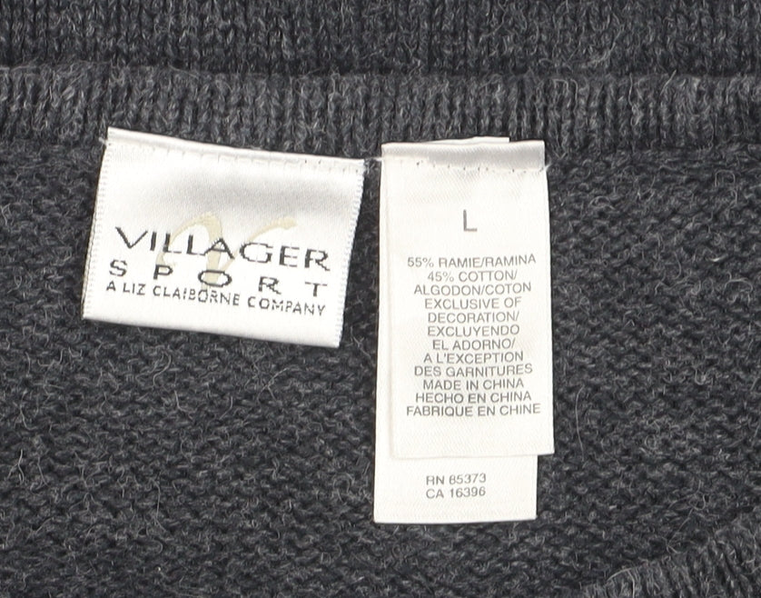 Villager Sport Women's Grey Christmas Embroidered Cardigan Size L