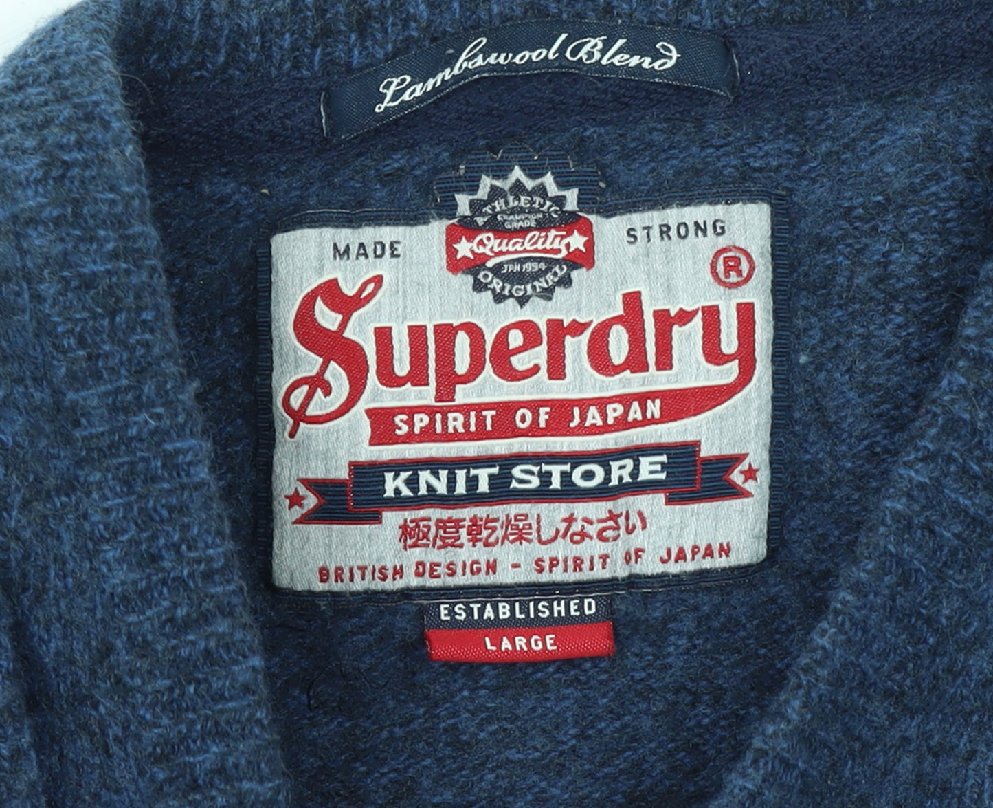 Superdry Men's Blue Lambswool Blend V-Neck Jumper Size L