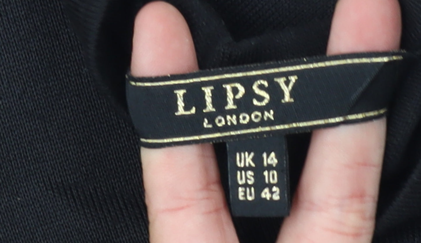 Lipsy London Women's Black Cold Shoulder Jersey T-Shirt UK 14