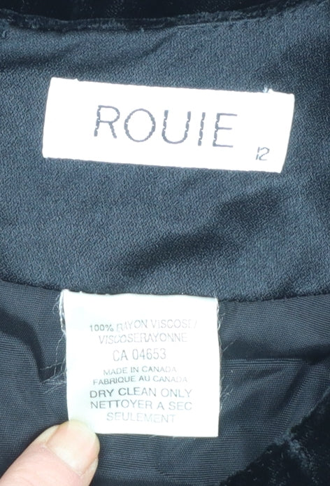 Rouie Women Black Velvet Knee Length Shift Dress Size 12
