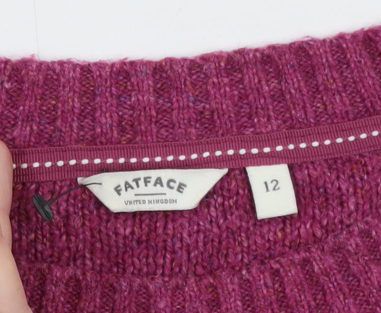 FatFace Women's Purple Wool Blend Cable Knit Jumper Size 12