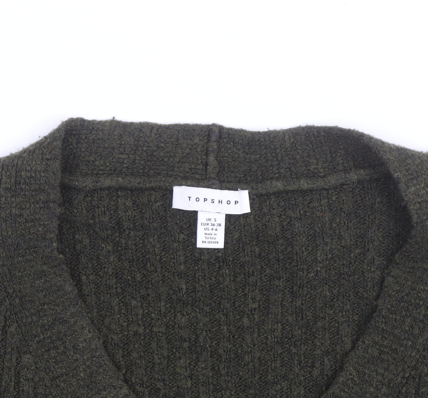 Topshop Women's Green V-Neck Ribbed Button Cardigan Size S