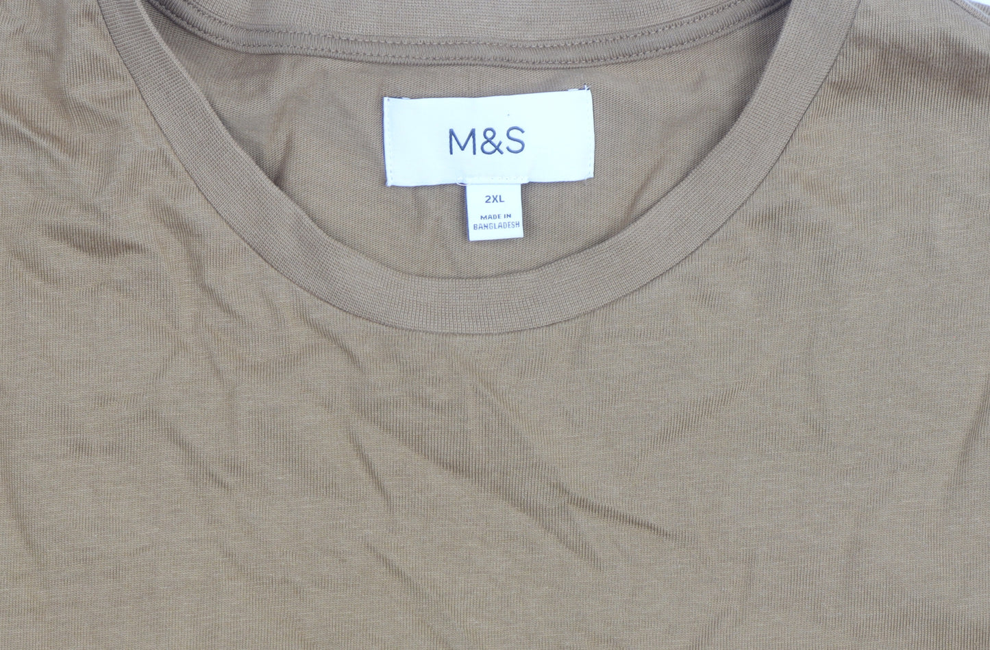 Marks and Spencer Men's Brown 2XL Long Sleeve Cotton Top