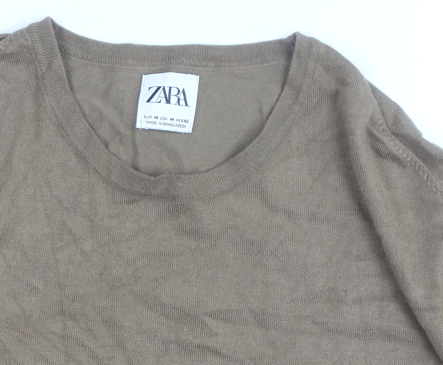 Zara Men Beige Cotton Blend Crew Neck Pullover Jumper M