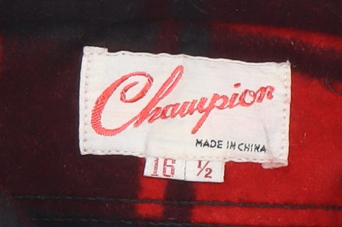 Champion Men's Red Black Flannel Plaid Button-Up Shirt Size 16.5