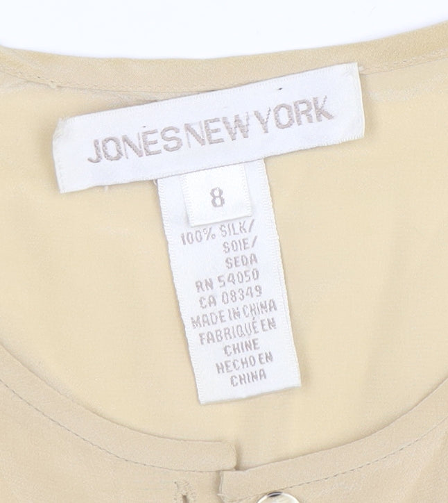 Jones New York Womens Beige Silk Short Sleeve Button-Up Shirt Size 8