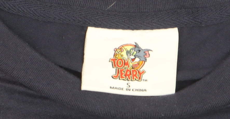 Tom & Jerry Men's Blue Christmas Long Sleeve Graphic Shirt Size S