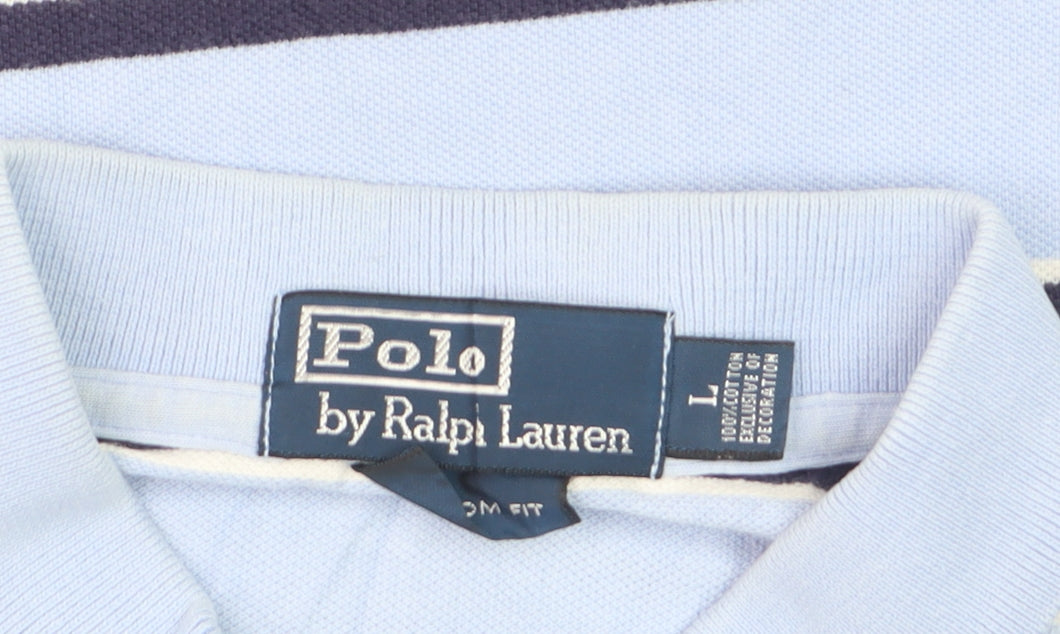 Ralph Lauren Men’s Blue Striped Cotton Polo Shirt Size L