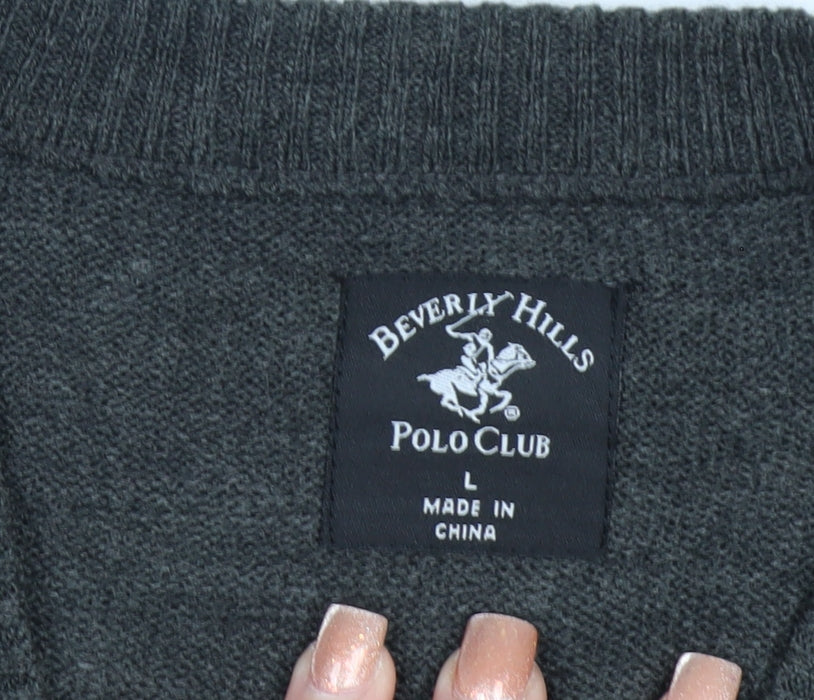 Beverly Hills Polo Club Men's Grey V-Neck Knit Vest L