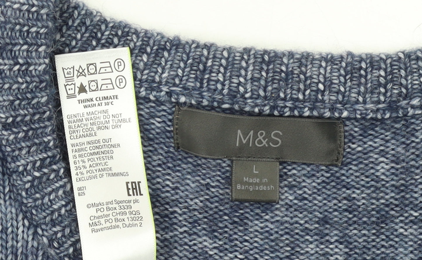 Marks and Spencer Mens Blue Striped Knit Pullover Jumper L