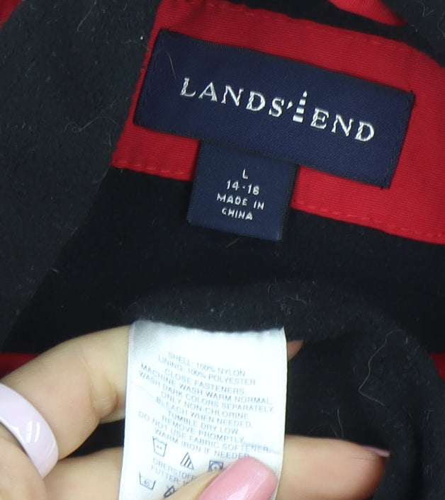 Lands' End Women's Red Nylon Lined Mid-Length Jacket L 14-16