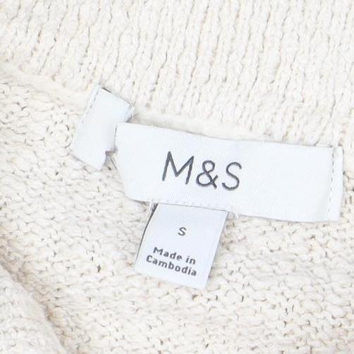 Marks and Spencer Women Ivory Short Sleeve Collared Cardigan S