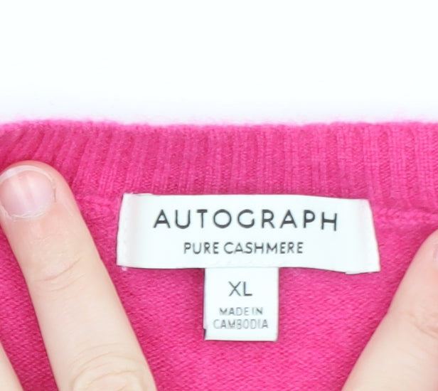 Marks and Spencer Women Pink Pure Cashmere V-Neck Jumper XL