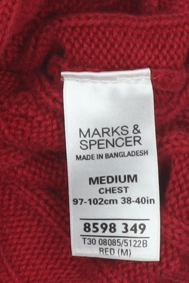 Marks and Spencer Men's Red Cable-Knit Cotton Pullover Jumper M