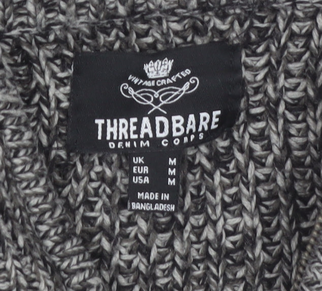 Threadbare Men's Grey Chunky Full Zip High Neck Jumper Size M