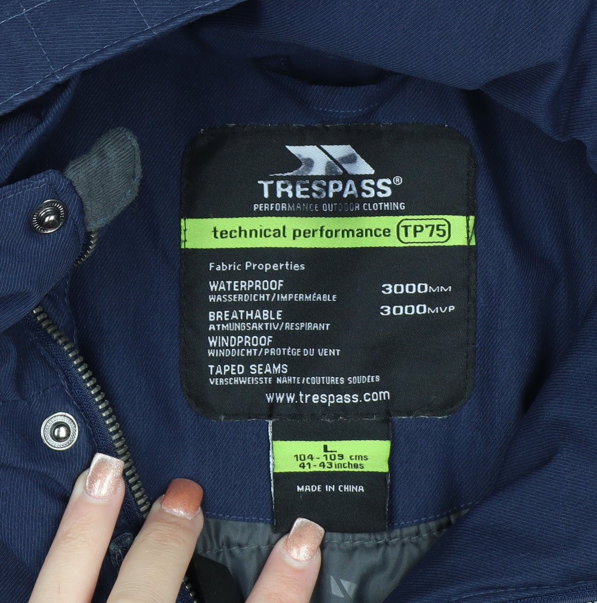 Trespass Mens Blue Waterproof Hooded Parka Jacket L