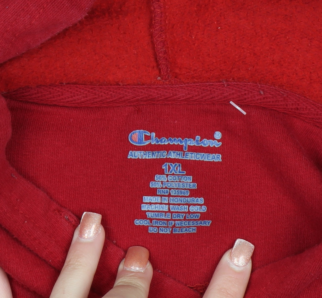 Champion Men's Red Pullover Hoodie 1XL Cotton Blend Athletic Style