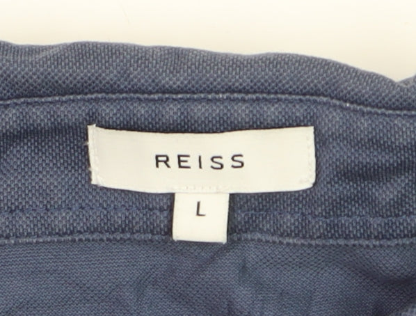 Reiss Mens Blue Long Sleeve Cotton Polo Shirt Size L