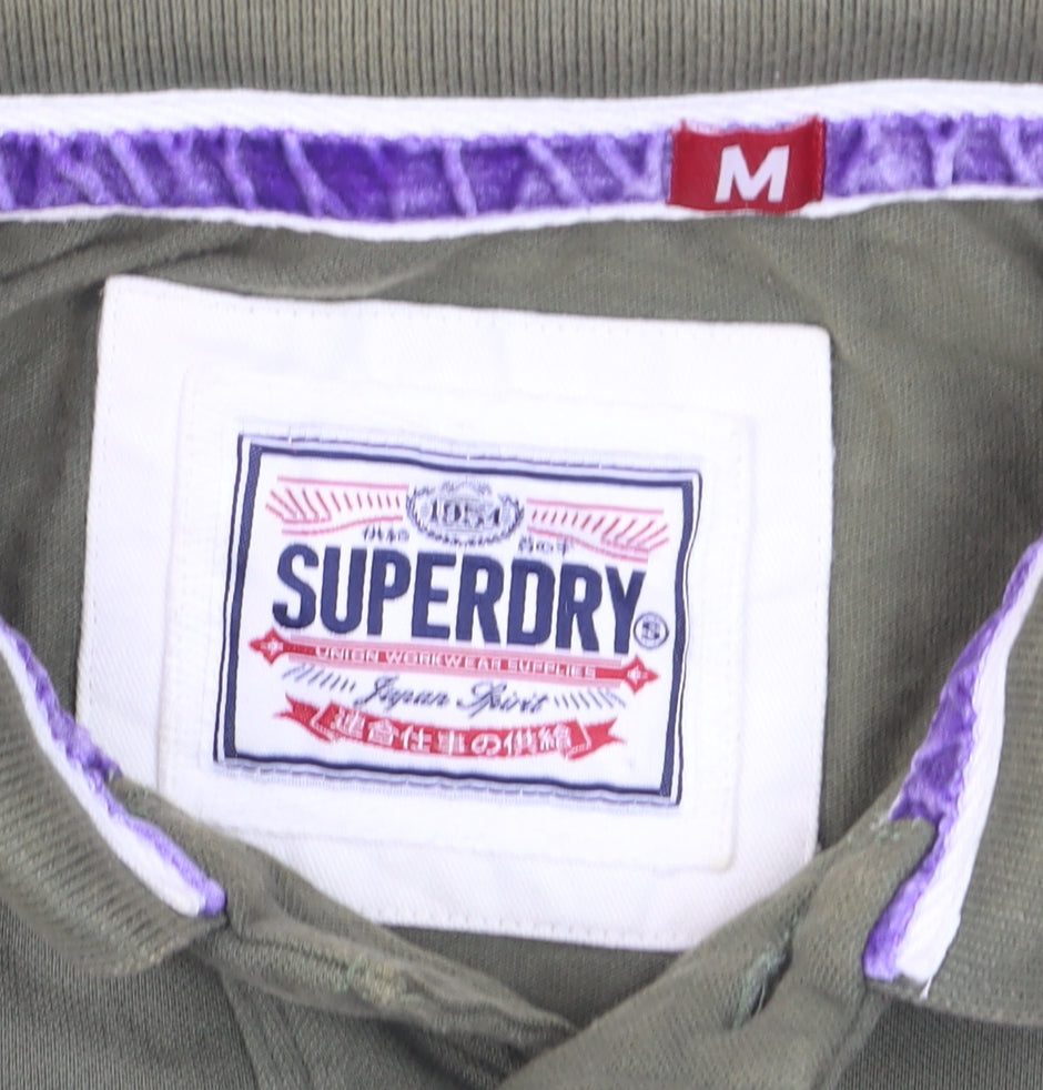 Superdry Men's Green Cotton Polo Shirt M Embroidered Preppy Style