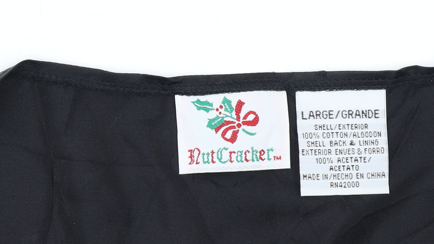 Nutcracker Womens Black Floral Christmas Waistcoat Size L Cotton