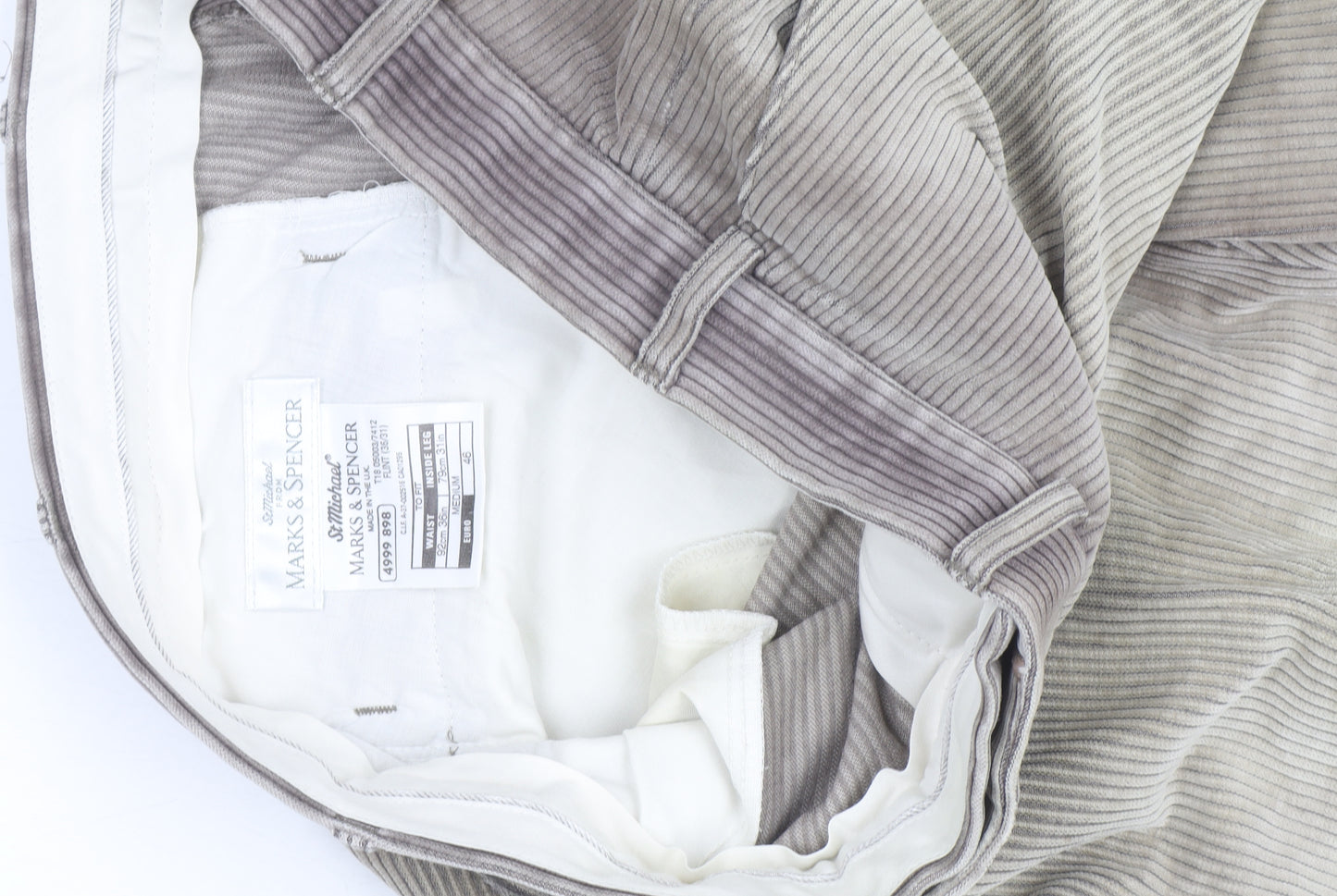 Marks and Spencer Men's Beige Corduroy Trousers Size 36 Regular Fit