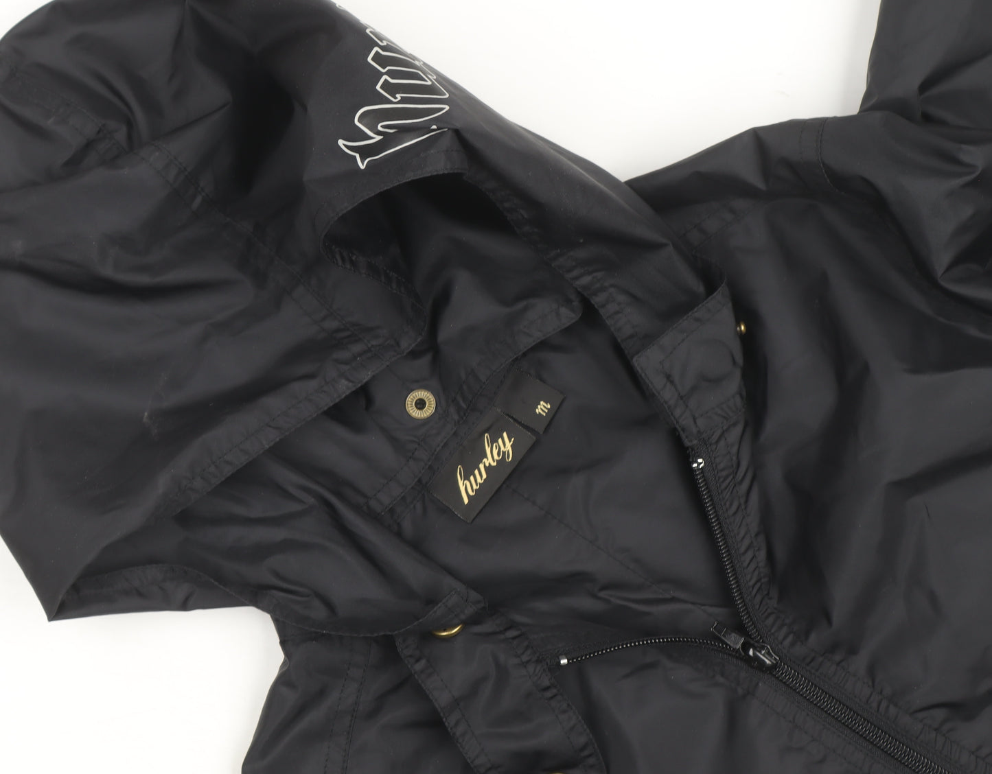 Hurley Men's Black Hooded Windbreaker Jacket M Lightweight Nylon