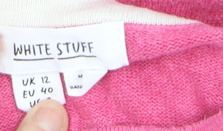 White Stuff Women Pink Cardigan UK 12 Cotton Button Long Sleeve Knit