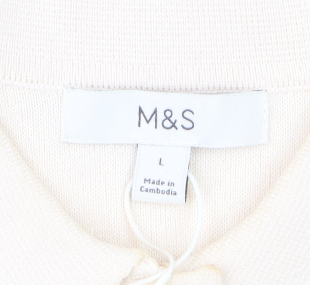 Marks and Spencer Women Beige Collared Short Sleeve Cardigan L