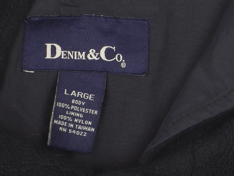 Denim & Co Women’s Black Hooded Fleece Coat Size L Button Front