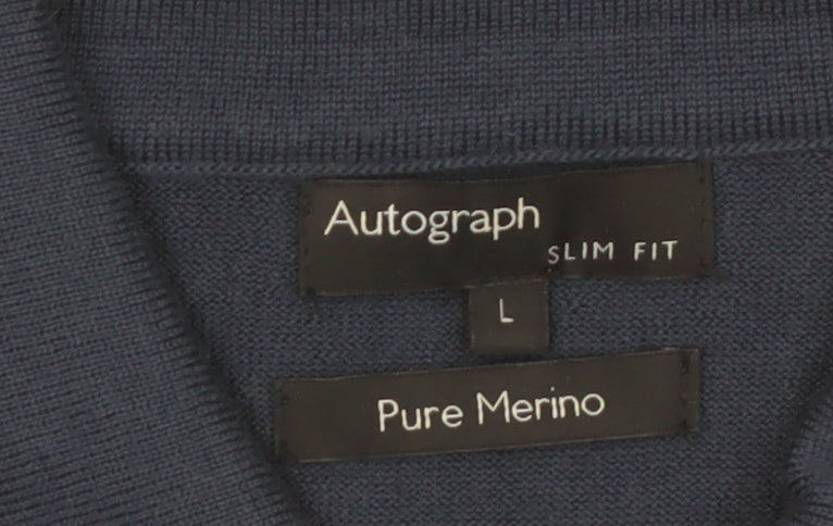 Marks and Spencer Autograph Men’s Blue Merino Wool Slim Fit Polo L