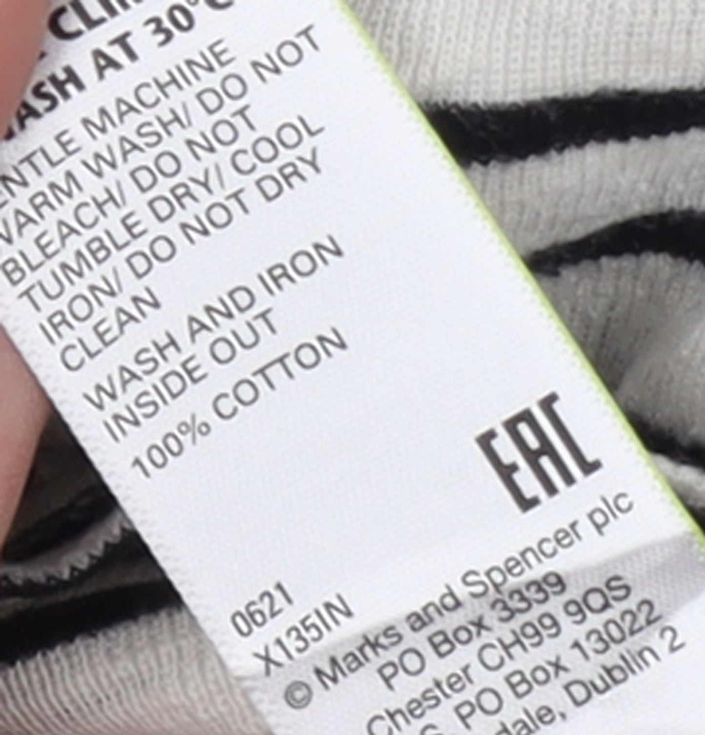 Marks and Spencer Women’s White Stripe Henley Long Sleeve Cotton T-Shirt Size 18