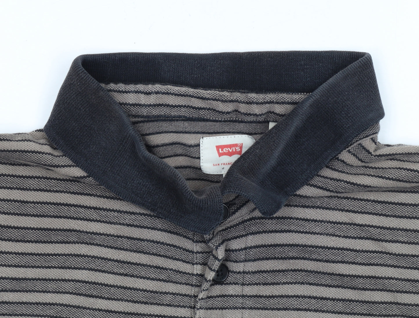 Levi’s Men’s Grey Striped Polo Shirt Size L Cotton Collared Top