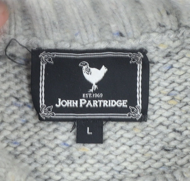 John Partridge Women's Grey Wool Cable-Knit Roll Neck Jumper L