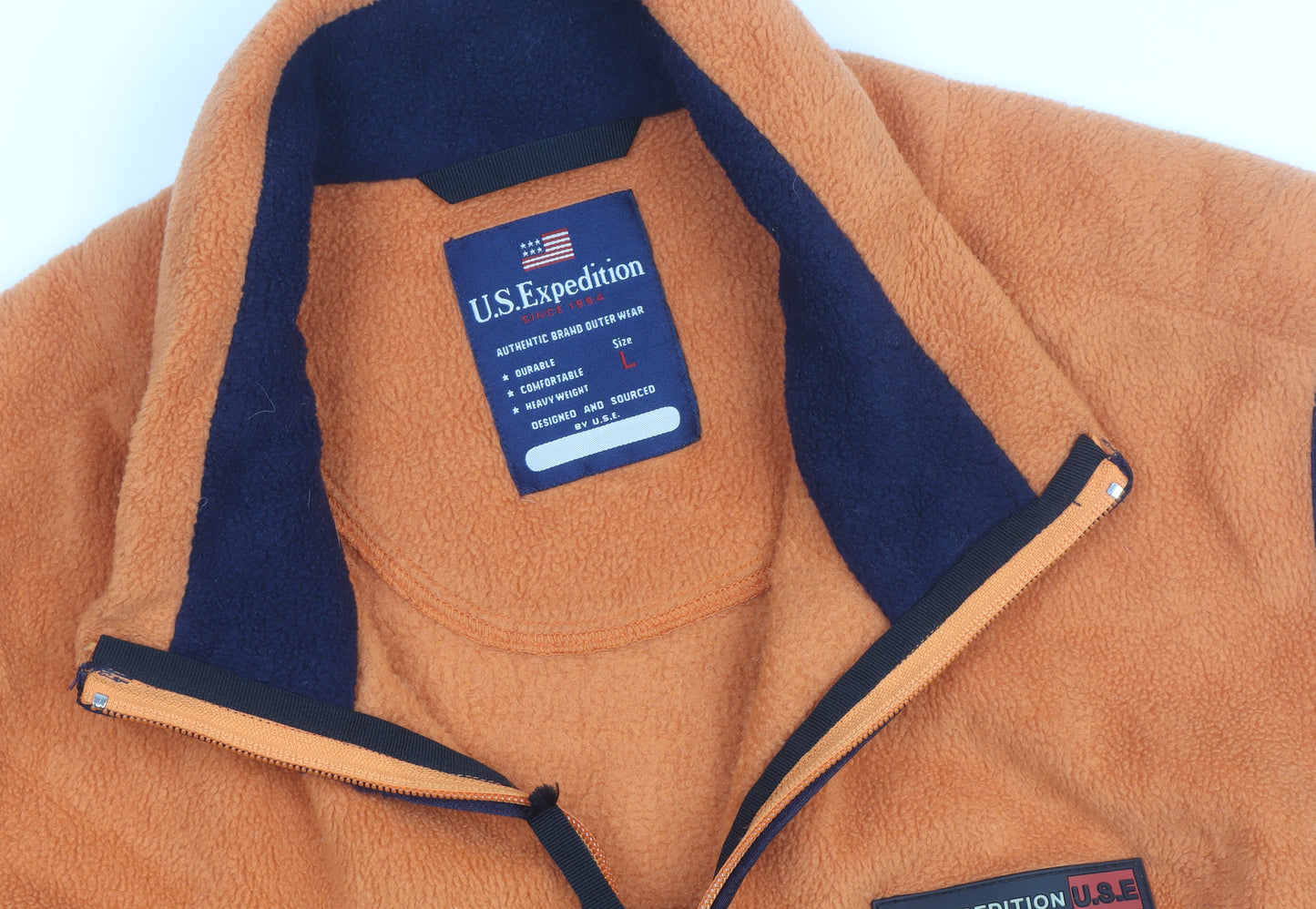 U.S Expedition Men's Orange Fleece Bodywarmer Size L Outdoor Zip Vest