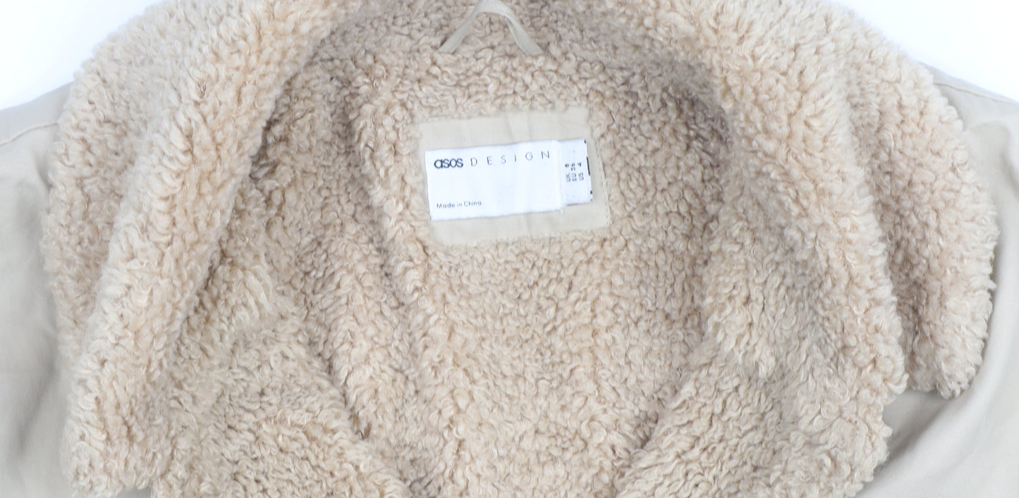 ASOS DESIGN Women's Beige Coat Size 8 Faux Fur Collar Lined Overcoat