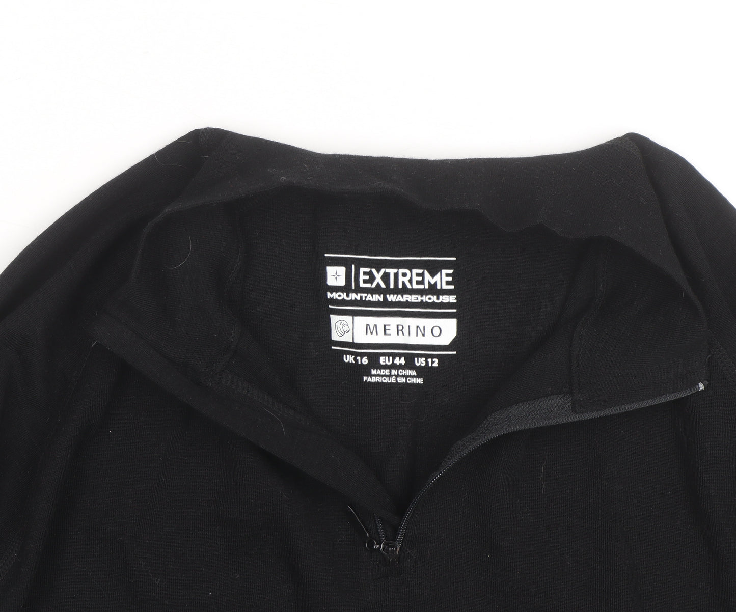 Mountain Warehouse Men’s Black Merino Wool Long Sleeve 1/4 Zip Top L