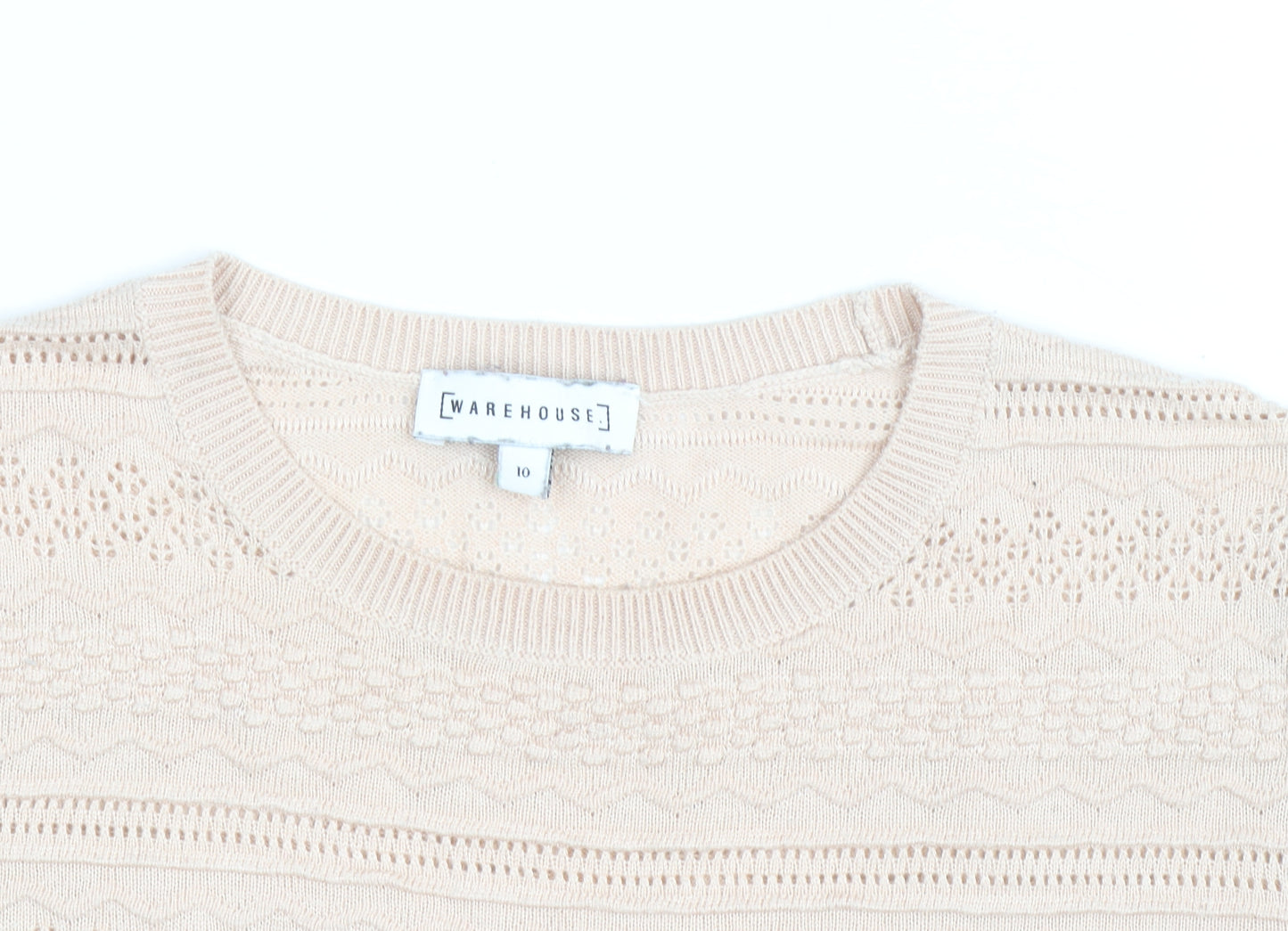 Warehouse Women Beige Cotton Knit Jumper Size 10