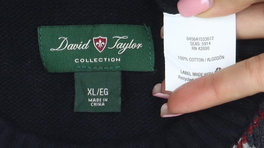 David Naylor Men's Black Argyle Crew Neck Cotton Jumper XL