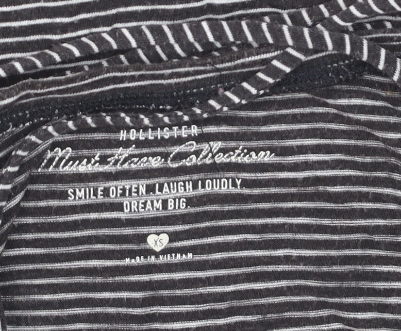 Hollister Womens Black Striped Long Sleeve Jersey Top XS