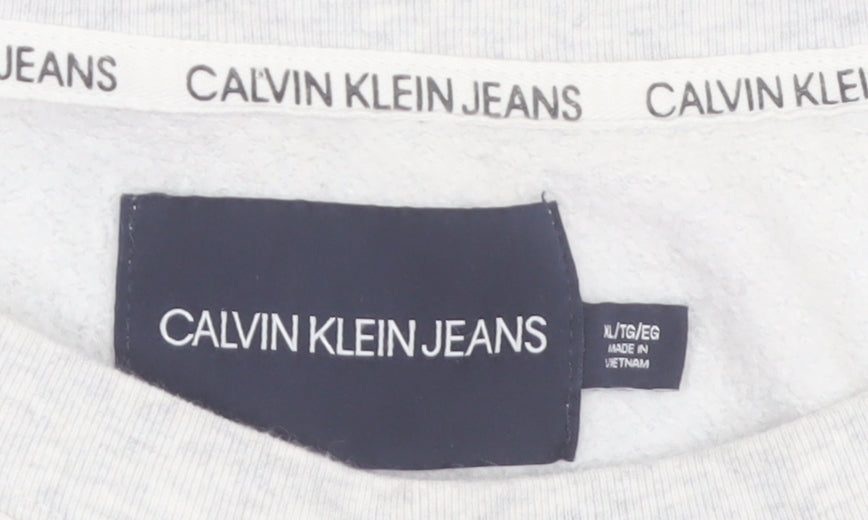 Calvin Klein Jeans Women Grey Logo Pullover Sweatshirt XL Cotton Blend