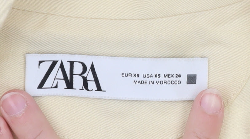 ZARA Women Beige Long Blazer XS Single Breasted Notch Lapel
