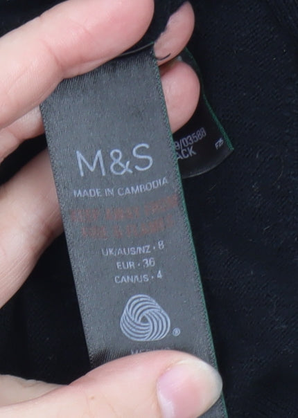 Marks and Spencer Men's Black Wool Roll Neck Long Sleeve T-Shirt Size S
