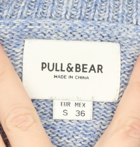 Pull & Bear Men’s Blue V-Neck Wool Blend Knit Jumper Size S