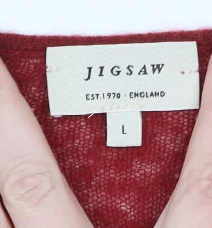 Jigsaw Women Red Wool Mohair V-Neck Long Sleeve Pullover Jumper Size L