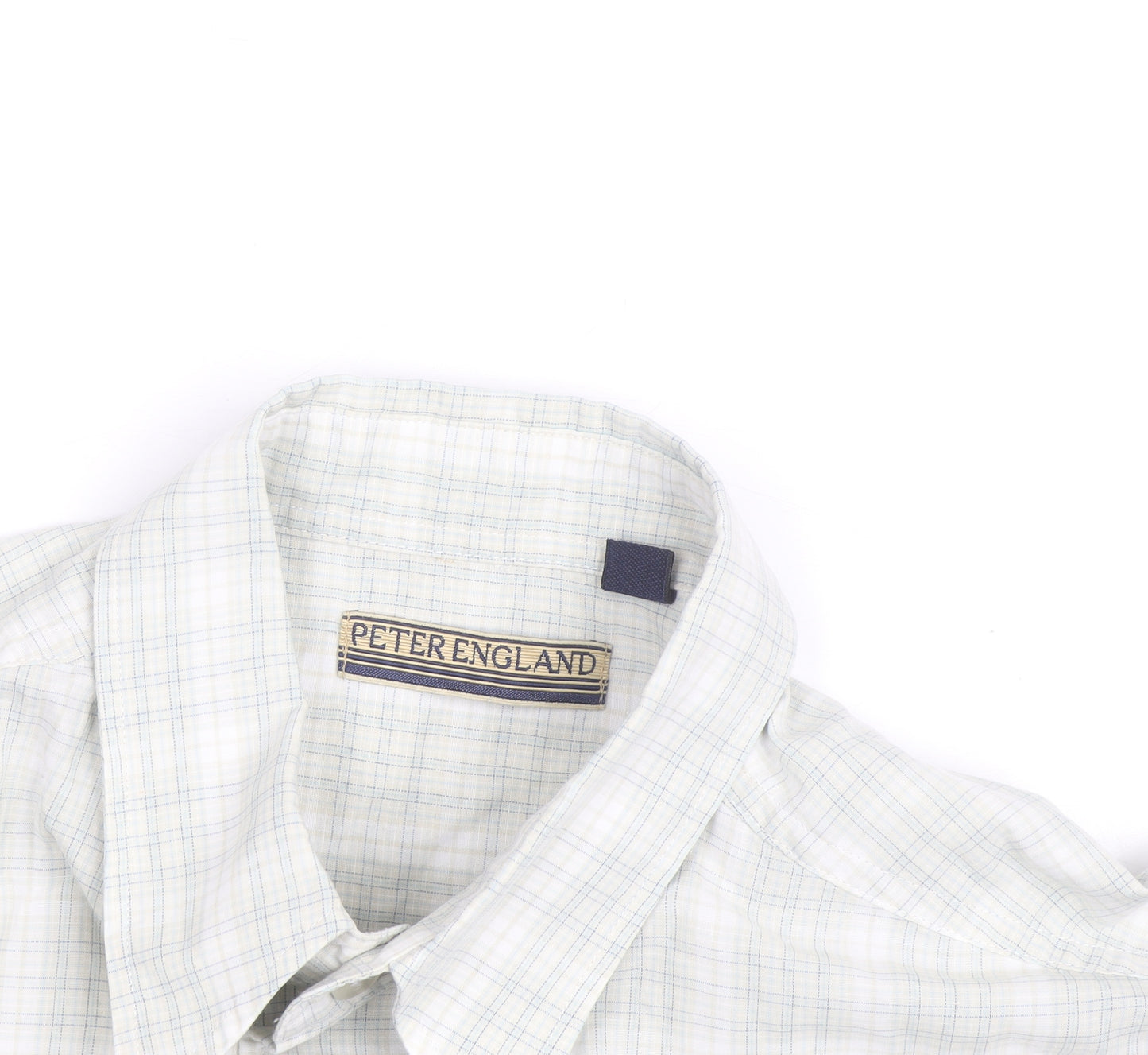 Peter England Men's Beige Check Short Sleeve Button-Up Shirt M