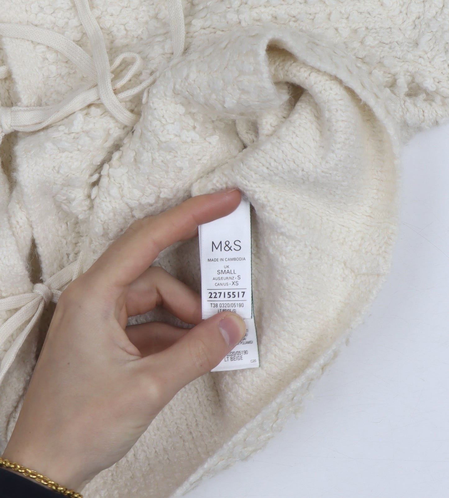 Marks and Spencer Women’s Ivory Tie Front Cardigan Small Wool Blend Knit