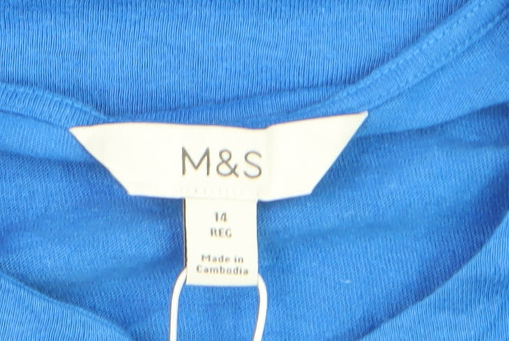 Marks and Spencer Women's Blue Linen Blend Short Sleeve Top Size 14