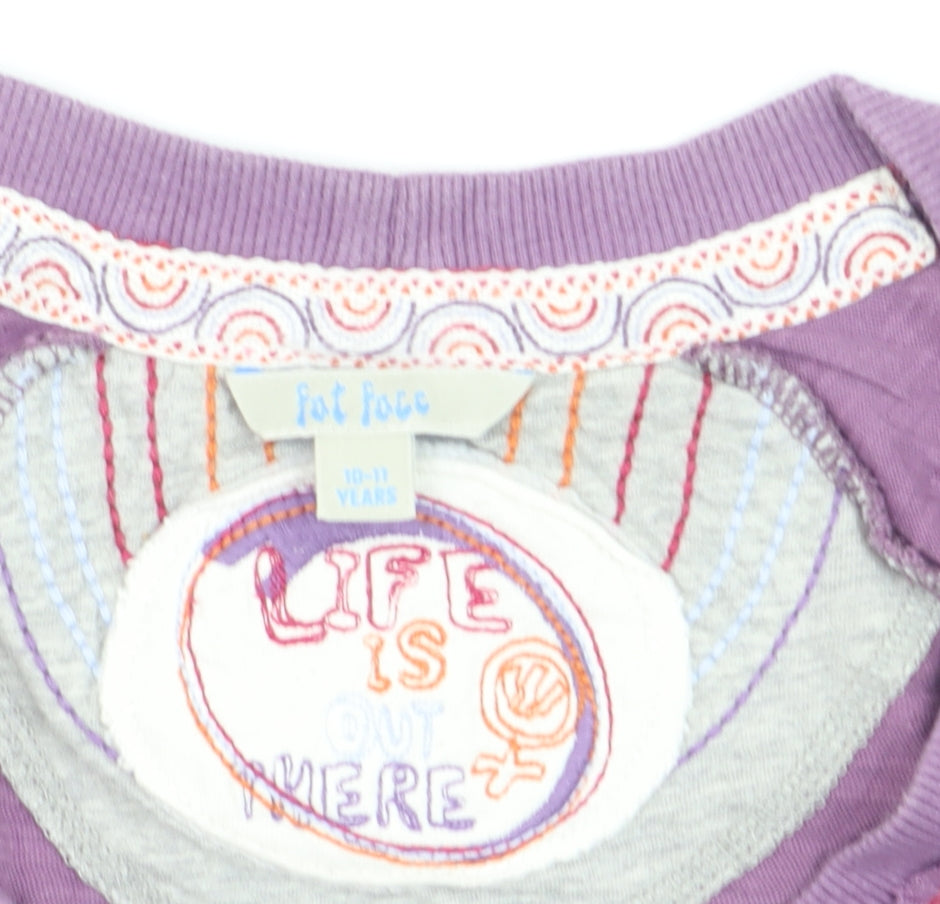 Fat Face Girls Purple Wrap Cotton Jumper 10-11 Years Long Sleeve Casual
